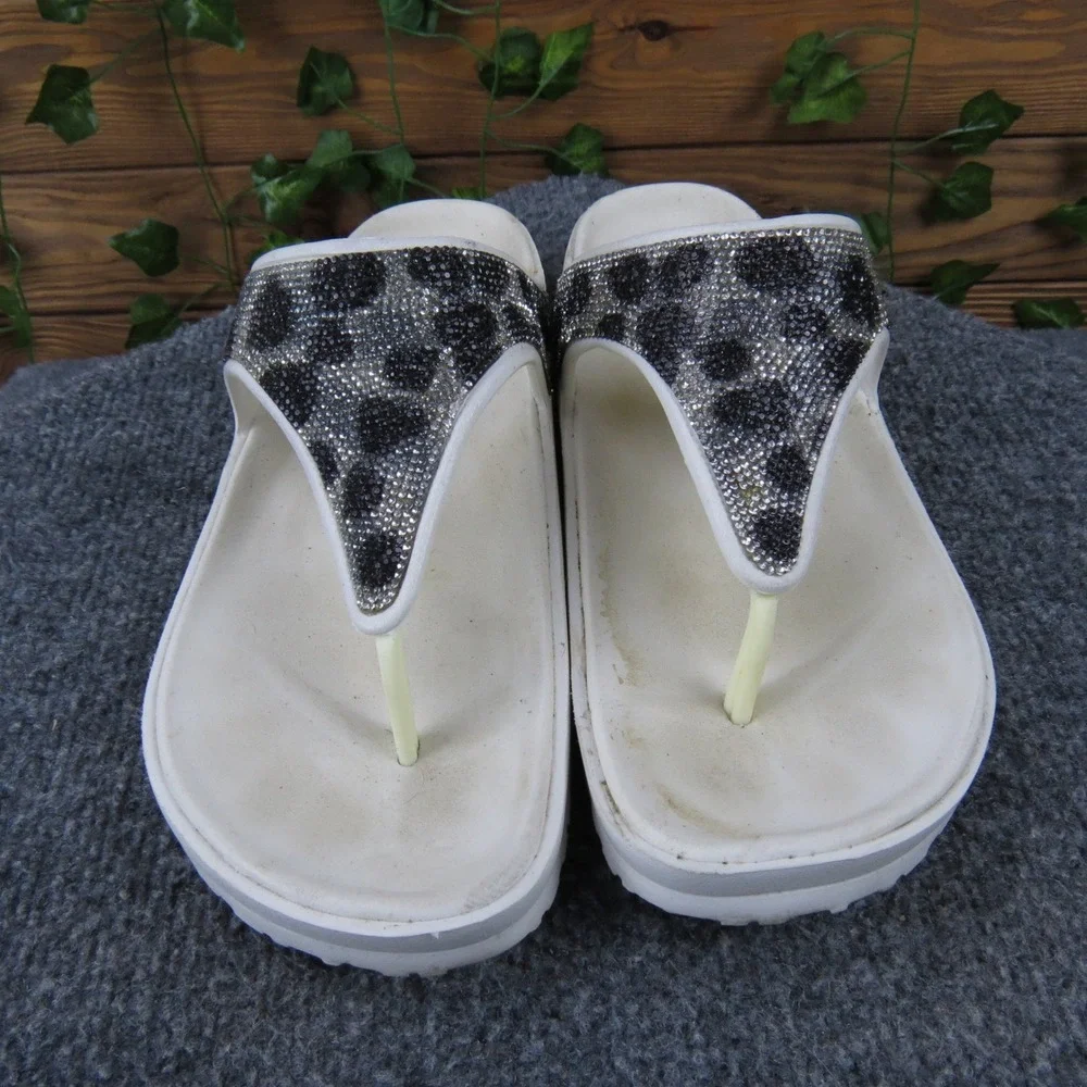 Skechers Foamies Cali Breeze 2.0 Women's 8 White Rhinestone Thong Sandal Comfort